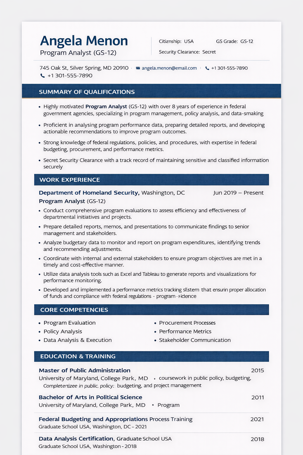 FederalUSA Government Resume